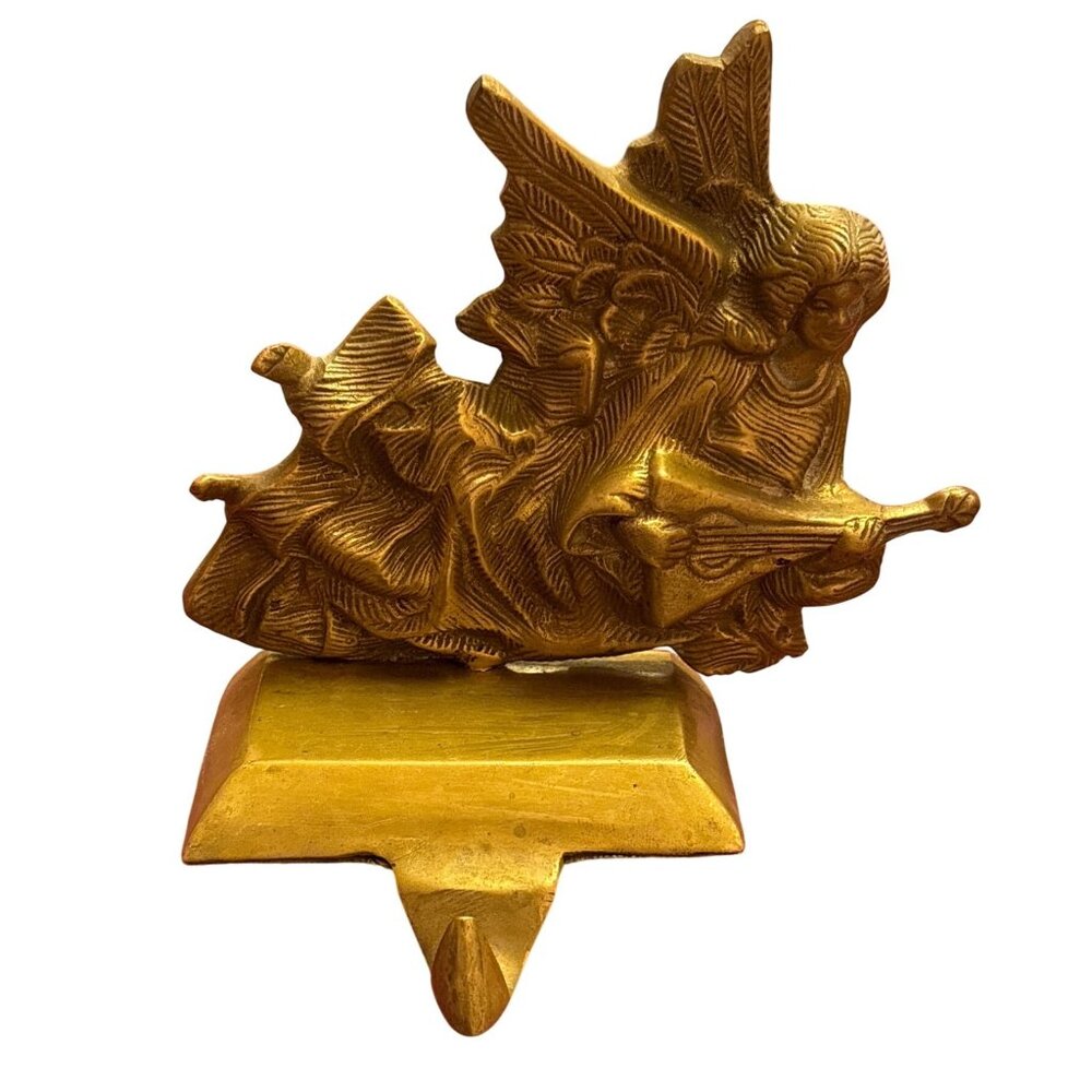 Vintage Brass Angel Stocking Holder With Intricate Detailing Christmas